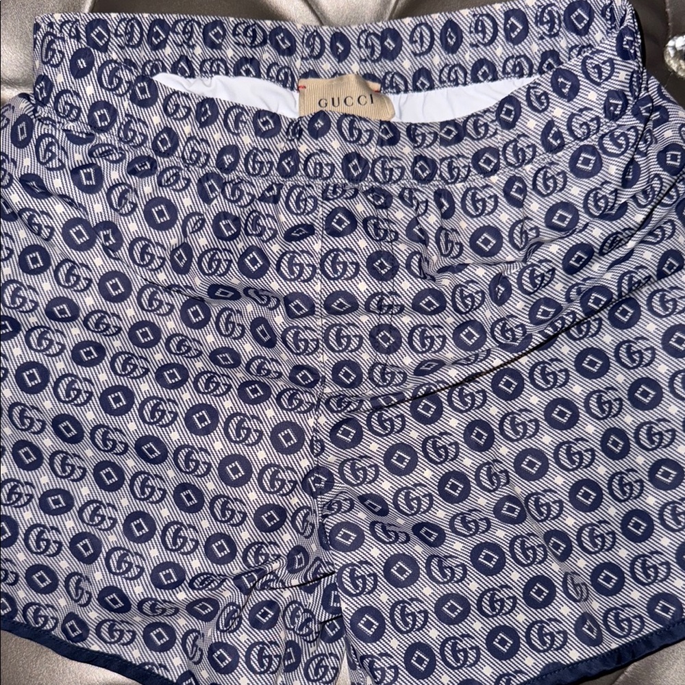 Gucci Blue Swim Trunks with Geometric Pattern